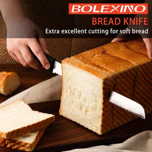Miniatura 2 de Cuchillo dentado de 10 pulgadas para pan casero, cuchillo de acero inoxidable con borde ondulado ancho, cuchillo de cocina multiusos, cortador