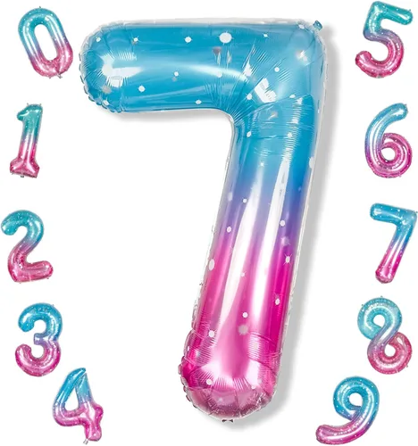 Miniatura 105 de Globos de número azul pastel de 40 pulgadas, globo gigante autoinflable de aluminio número 5 de cumpleaños para niños, globos azul bebé para hombres