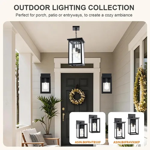 Miniatura 21 de TODOLUZ Lámpara Colgante de Exterior de 3 Luces Negra, Linterna Colgante Exterior Ajustable Luz de Porche