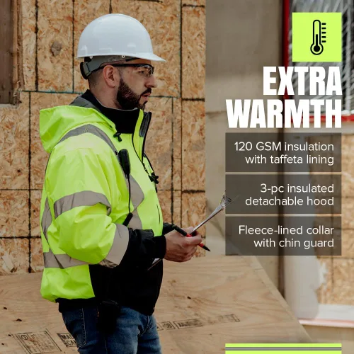 Miniatura 7 de Pioneer Hi Vis - Chaqueta bomber de seguridad climatizada impermeable - Equipo de lluvia de invierno clase 3 para hombres - Cinta reflectante