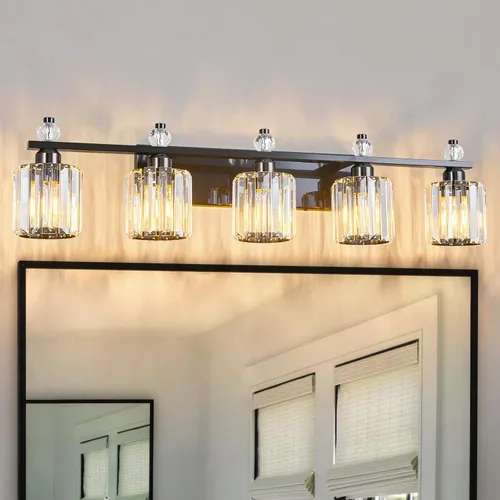 Miniatura 17 de Luces de Tocador de Baño de 3 Luces, Placado Negro, Modernas Luces de Tocador de Cristal para Baño, Luces de Tocador de Cristal para Usar Sobre