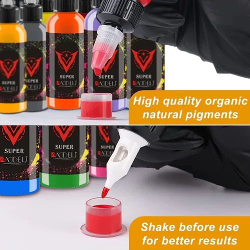 Miniatura 3 de Kit de tinta de tatuaje de 14 colores de 1.0 fl oz con pintura Microblade y tinta UV, juego de tinta dinámica para equipo de tatuaje y pistola