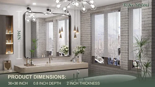 Miniatura 208 de TokeShimi - Espejo para pared de baño, espejo de tocador con marco de metal de aleación de aluminio mate cepillado e inoxidable, decoración rústica