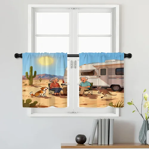 Miniatura 111 de Batmerry Silueta de hombre y niño, marco en forma de corazón con figuras, tratamiento de ventana, cortina corta de cocina multicapa de poliéster