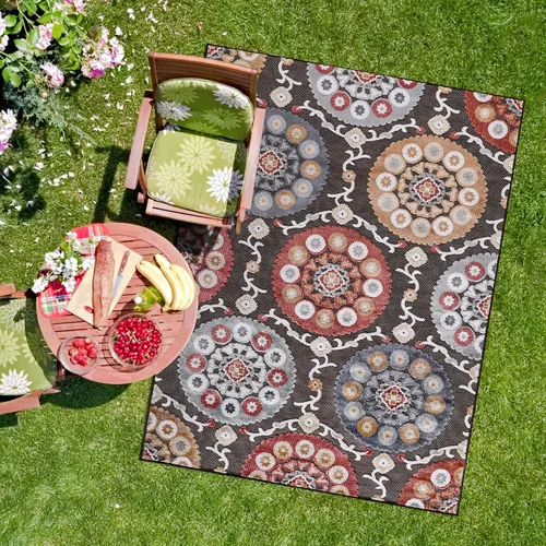 Miniatura 80 de CAMILSON Alfombra para Interiores y Exteriores, Alfombras de Área Azules 5x7 con Hojas Tropicales Botánicas para Patios Interiores y Exteriores