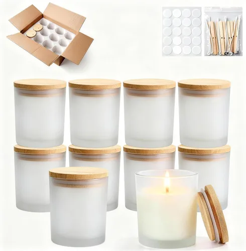 Miniatura 15 de Tarros de vela de vidrio de 4 onzas, paquete de 12 tarros pequeños para hacer velas, tarros vacíos de vidrio grueso de boca ancha con tapas de bambú