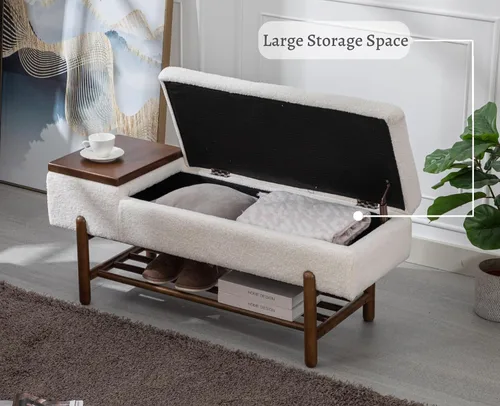 Miniatura 3 de EALSON Banco de almacenamiento moderno para dormitorio, extremo de la cama, banco otomano tapizado de sherpa con almacenamiento y zapatero de Beige