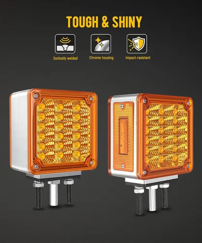 Miniatura 4 de Partsam Luces LED de Pedestal Ámbar/Ámbar de Doble Cara 39 Luces LED de Señal de Giro Montaje con Perno Luces de Guardabarros Luces Laterales