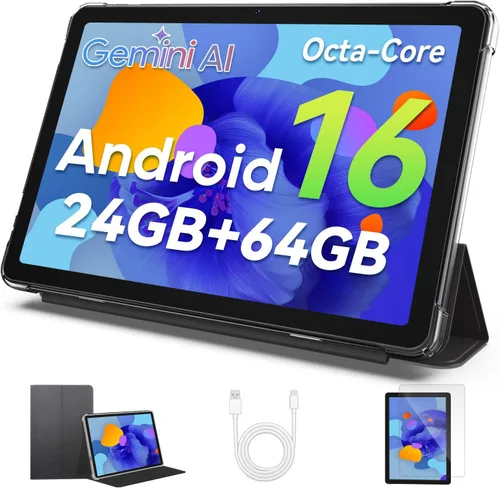 Tablet Android 16 actualizada 2026 de 10.1 pulgadas, procesador Octa-Core, 24 GB de RAM 64 GB ROM 2 TB expandible, pantalla táctil HD de 1280 x 800,