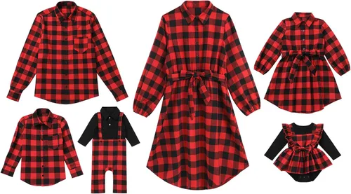 AWIBMK Trajes familiares a juego para Navidad, color verde y rojo, a cuadros, vestidos para mamá e hija, otoño, invierno, Navidad, trajes familiares