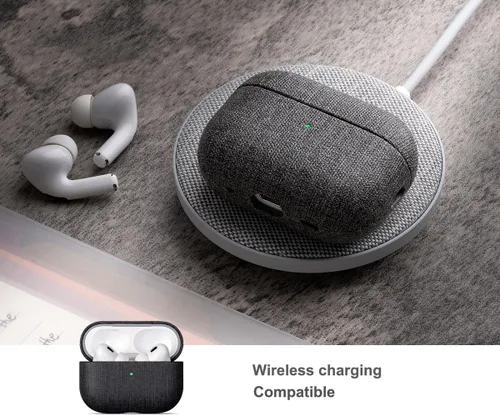 Miniatura 6 de LOPIE Funda para AirPods Pro de 2ª generación (no para 3ª generación), piel vegana estilo lona, funda protectora rígida para hombres/mujeres, hecha