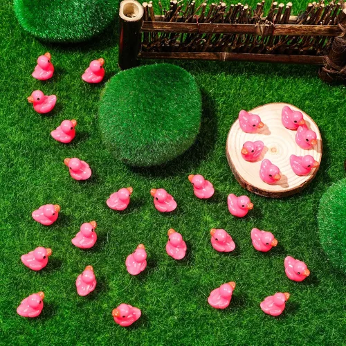 Miniatura 5 de Outus 150 piezas de mini patos de resina rosados pequeños patos en miniatura a granel pequeñas figuras de patitos de plástico para oficina, hogar