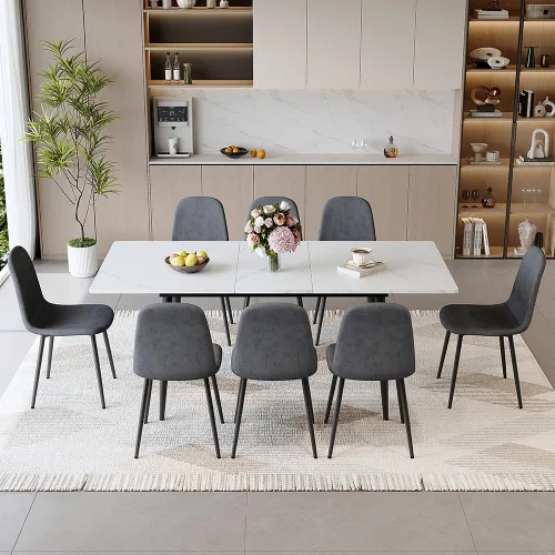 Miniatura 22 de FURNITO Mesa de comedor extensible de 59 a 75 pulgadas, mesa de comedor grande para 4-8, mesa de comedor moderna con patas de metal, mesa de comedor