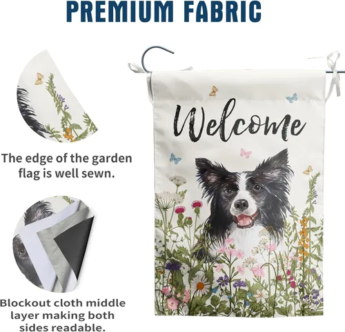 Miniatura 3 de Bandera de jardín floral Border Collie bandera de patio primavera verano bandera de patio flor perro banderas de jardín para exteriores pequeñas