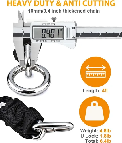 Miniatura 3 de NDakter Cerraduras de cadena para motocicleta, antirrobo resistente, grillete de 0.71 pulgadas, cadena de seguridad de 4 pies x 0.394 in de grosor
