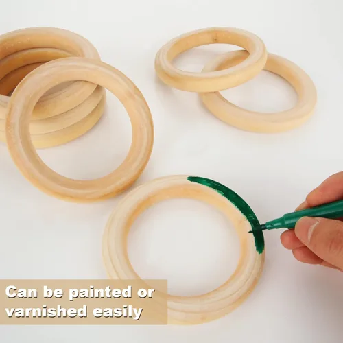Miniatura 4 de 20 anillos de madera de 4 pulgadas para manualidades, anillos de madera sin terminar de 3.937 in, anillos de madera de macramé, anillos de madera
