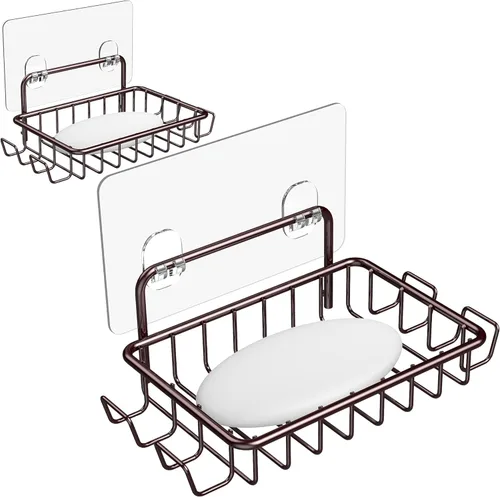 Miniatura 13 de Nieifi Jabonera de barra para pared de ducha con 4 ganchos, jabonera adhesiva de acero inoxidable para baño, color plateado A-Silver