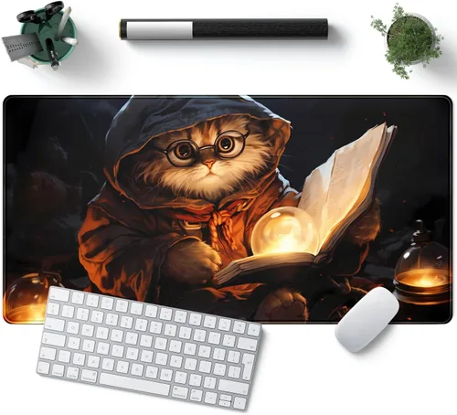 Miniatura 23 de Tapete de Escritorio Verde XL Gato Lindo Planta Genial Almohadilla de Escritorio Tapete de Teclado Kawaii Gato Negro Flor Mousepad Tapete de B-cat