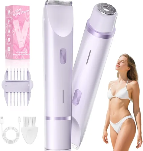 Miniatura 11 de Recortadora de bikini para mujer, afeitadora eléctrica de doble extremo para línea de bikini y vello púbico, impermeable, recargable, USB-C, Verde