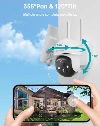 Miniatura 2 de ZUMIMALL Cámaras de seguridad solar 2K inalámbricas para exteriores, paquete de 4, cámaras solares para seguridad del hogar con vista de 360°