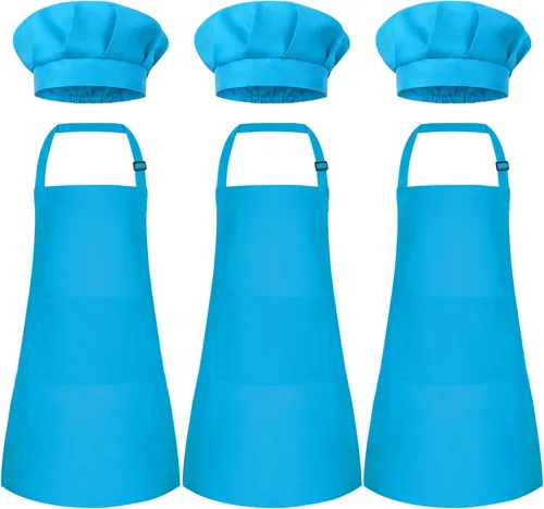 Miniatura 17 de Conjunto de Delantal y Gorro de Chef para Niños, Delantal Infantil Ajustable con 2 Bolsillos, para Niños Chef y Pintura, Cocinar, Hornear