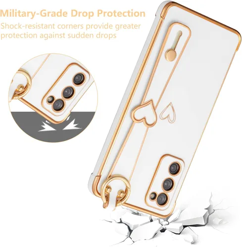 Miniatura 5 de ZTOFERA Funda diseñada para Samsung Galaxy S20 FE 5G, borde chapado de lujo, patrón de corazones de amor con pulsera y función atril, protección