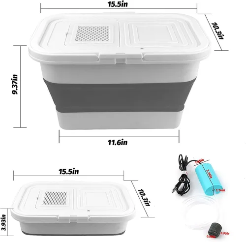 Miniatura 6 de Hikary Cubo de pesca de 13 litros con mini bomba de oxígeno, contenedor de transporte de peces, plegable, portátil, plegable, plegable, caja Gris