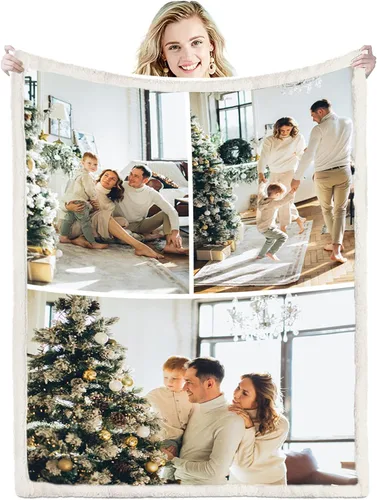 Miniatura 7 de Manta personalizable, cálida y suave con imagen, manta de forro polar Sherpa personalizada para mascotas, familiares, amigos, cumpleaños, bodas, 1 1