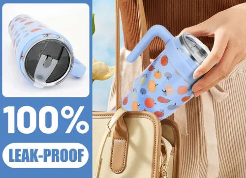 Miniatura 4 de Zenbo Vaso térmico de 50 onzas con asa y tapa con popote, vasos aislados de acero inoxidable, mantiene las bebidas frías hasta 34 horas, cabe