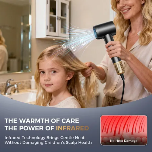 Miniatura 2 de Secador de pelo infrarrojo, 160000 RPM de bajo ruido para mujeres y hombres, control profesional de encrespamiento de iones negativos y sin daños