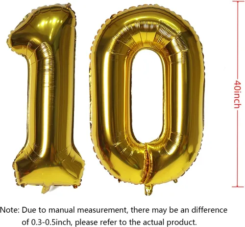 Miniatura 2 de Globos digitales dorados de 40 pulgadas, con número 10, globos de helio para decoraciones de fiesta de cumpleaños y suministros para decoración