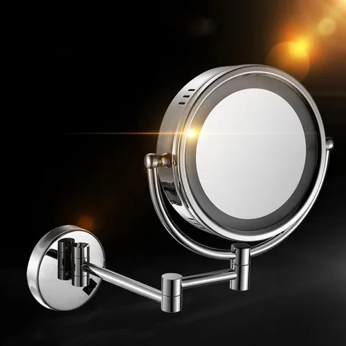 Miniatura 2 de Espejo de maquillaje montado en la pared, espejos de tocador con iluminación LED, rotación de 360 grados, doble cara para baño o dormitorio
