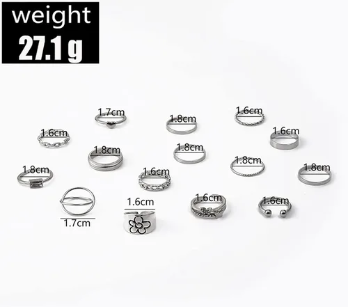 Miniatura 3 de Juego de 15 anillos bohemios para mujer, anillos de cristal con gemas, conjuntos de anillos de nudo para adolescentes, fiestas, anillos de joyería