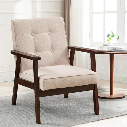 Miniatura 10 de Bonzy Home - Sillón de acento de cuero sintético estilo mitades de siglo moderno para sala de estar Silla con estructura de madera sólida y Negro