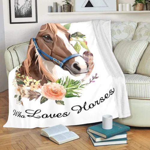 Miniatura 3 de Manta personalizada con texto en inglés «Just a Girl Who Loves Hors», manta de forro polar suave con nombre para regalos, sofá cama