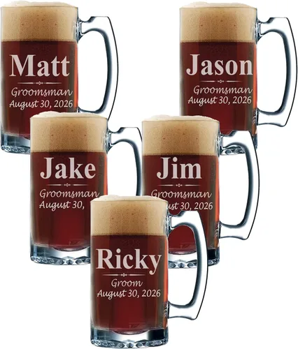 Miniatura 9 de My Personal Memories Juego de 3, juego de 5 juegos de 7 y más vasos de cerveza personalizados para padrinos de boda, grabado personalizado, tazas