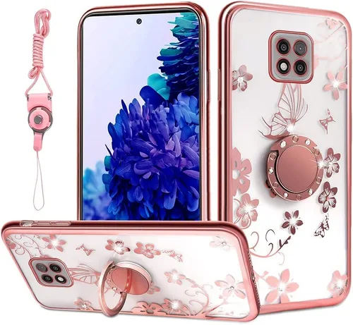 Miniatura 31 de nancheng Funda de teléfono con purpurina para Motorola Moto One 5G Ace (One 5G UW Ace) funda de TPU suave con anillo giratorio de 360°, funda
