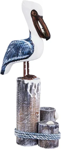 Estatua de pelícanos náuticos - Arte de talla en madera para decoración de playa, estatua de pájaro costero para el hogar, ornamentos vintage