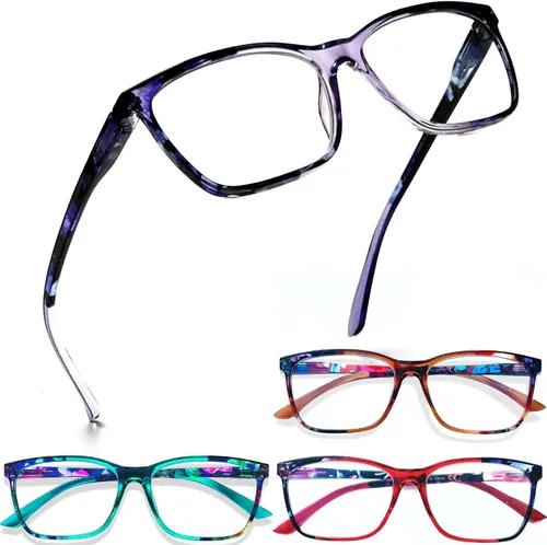 Miniatura 9 de Henotin Paquete de 4 lentes de lectura para mujer, bloqueo de luz azul, bisagra de resorte, lentes de lectura antifatiga ocular para computadora