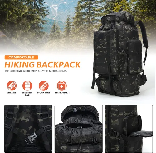 Miniatura 7 de Mochila de senderismo MOLLE de 70L/100L, mochila impermeable para viajes (CP)