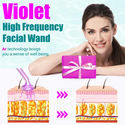 Miniatura 3 de TUMAKOU - Varita facial de alta frecuencia, máquina portátil de piel facial de alta frecuencia con luz violeta - con 6 tubos de vidrio (blanco)