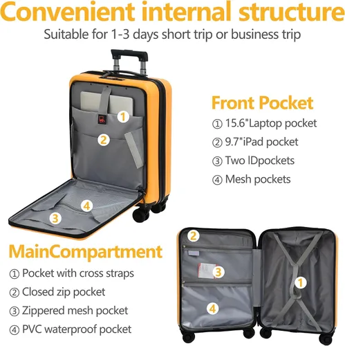 Miniatura 3 de TydeCkare 2028 pulgadas 202428 pulgadas ABS+PC conjunto de equipaje con ruedas giratorias TSA Lock, Naranja, Moda