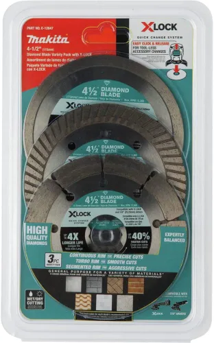 Miniatura 5 de Makita E-12647 X-Lock 4-1/2" Diamond Blade Paquete variado para corte de mampostería, 3/pc
