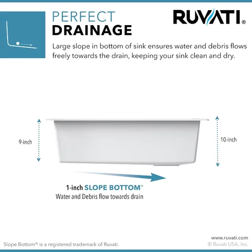 Miniatura 4 de Ruvati epiGranite RVG1033WH - Fregadero de cocina de cuarzo compuesto de granito de montaje superior, 33 x 22 pulgadas, color blanco ártico