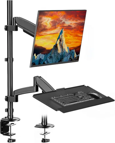 PUTORSEN Soporte de escritorio para monitor de pie sentado para pantallas de 17 a 32 pulgadas, brazo articulado de movimiento completo ajustable en