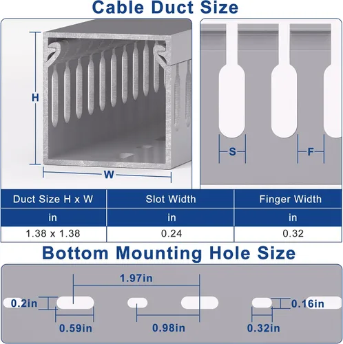 Miniatura 2 de ZhiYo H1.4in W1.4in Professional Server Rack Cable Management Raceway, 132in (8 x L16.5in) Cable Raceway Kit, Electrically Safe PVC Open Slot Wire