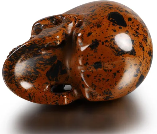 Miniatura 6 de Skullis Calavera de cristal de obsidiana de caoba de 3.0 pulgadas. Escultura de arte fino de piedra preciosa tallada a mano, estatua de piedra