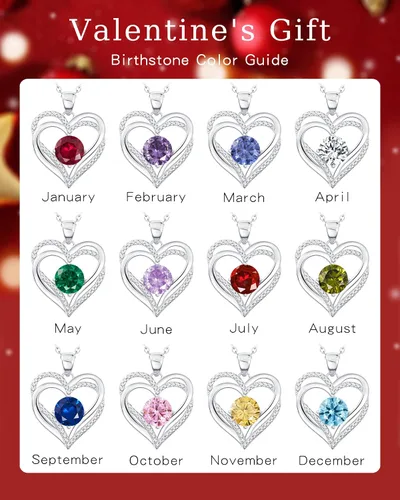 Miniatura 5 de THECEROS Collar de corazón para mujer, chapado en oro de 18 quilates, collar de piedra natal de plata de ley, regalo para mujer