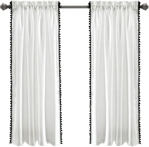 Miniatura 15 de Triangle Home Fashions - Panel de cortinas para vidrio con pompón para decoración de lujo