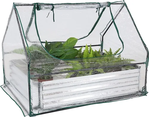 Miniatura 11 de Sunnydaze - Cama de jardín elevada de acero con mini invernadero, kit de invernadero para exteriores, 2 puertas con cremallera, transparente, 4 x 2